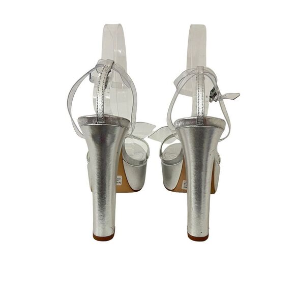 Schutz Womens Size 9.5 Elyda Silver Metallic Clear Ankle Strap Platform Sandal - Picture 6 of 10